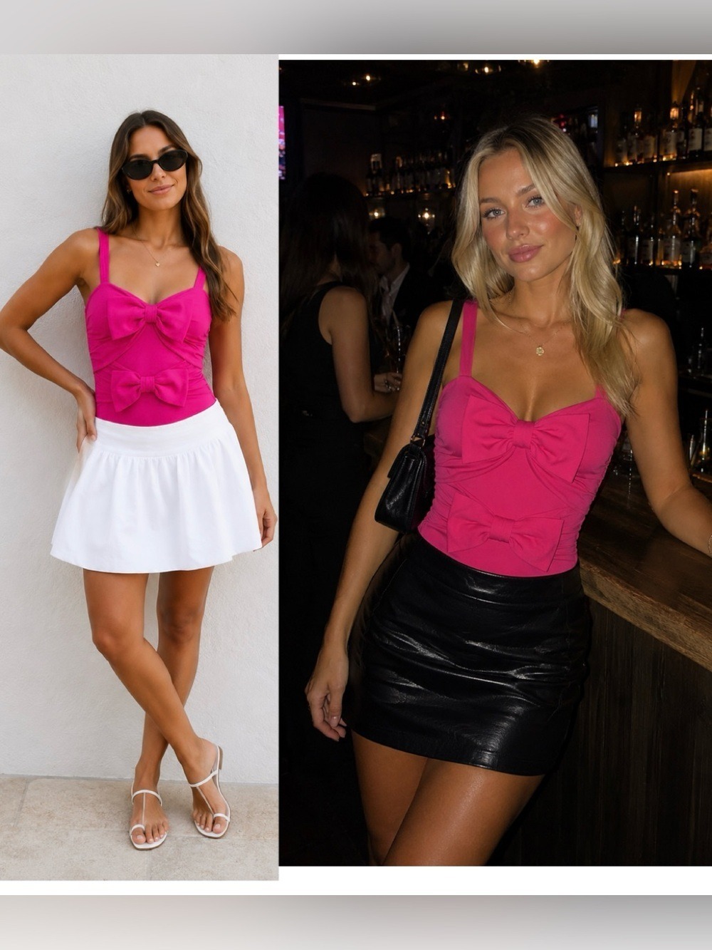 Zara Hot fuschia Pink Bow-Front bodysuit Sz M NWT